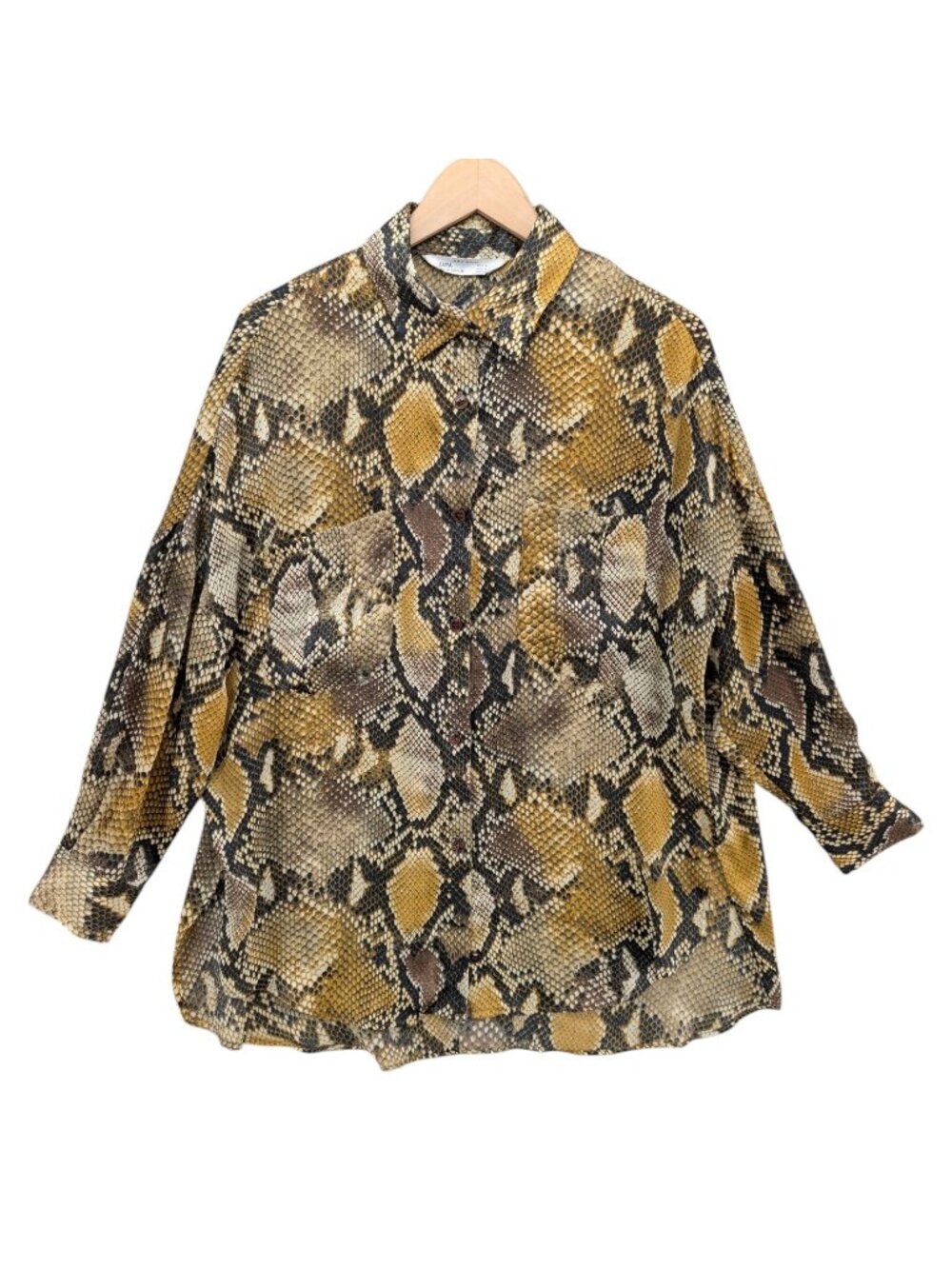 Zara Oversized Snake Print Blouse Womens Black Gold Long Sleeve Pockets Sz M/L